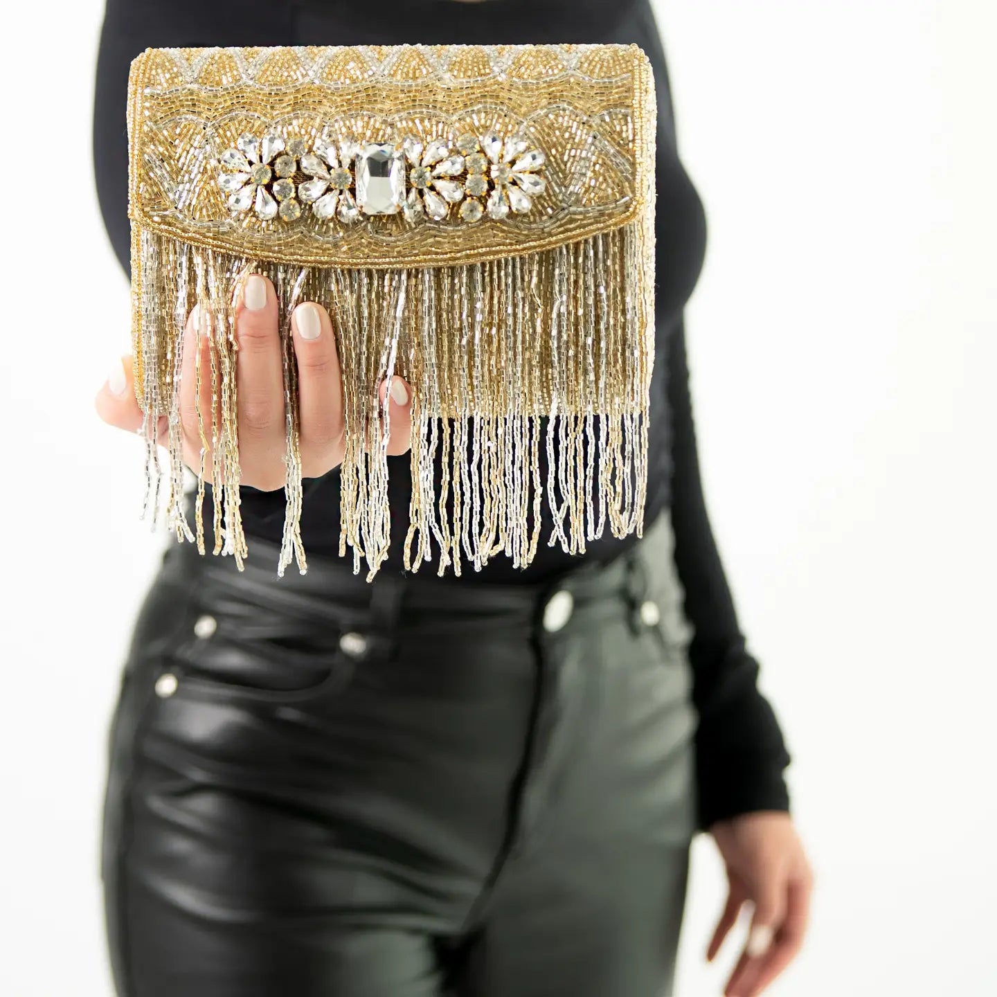 Opulent Crystal Fringe Clutch