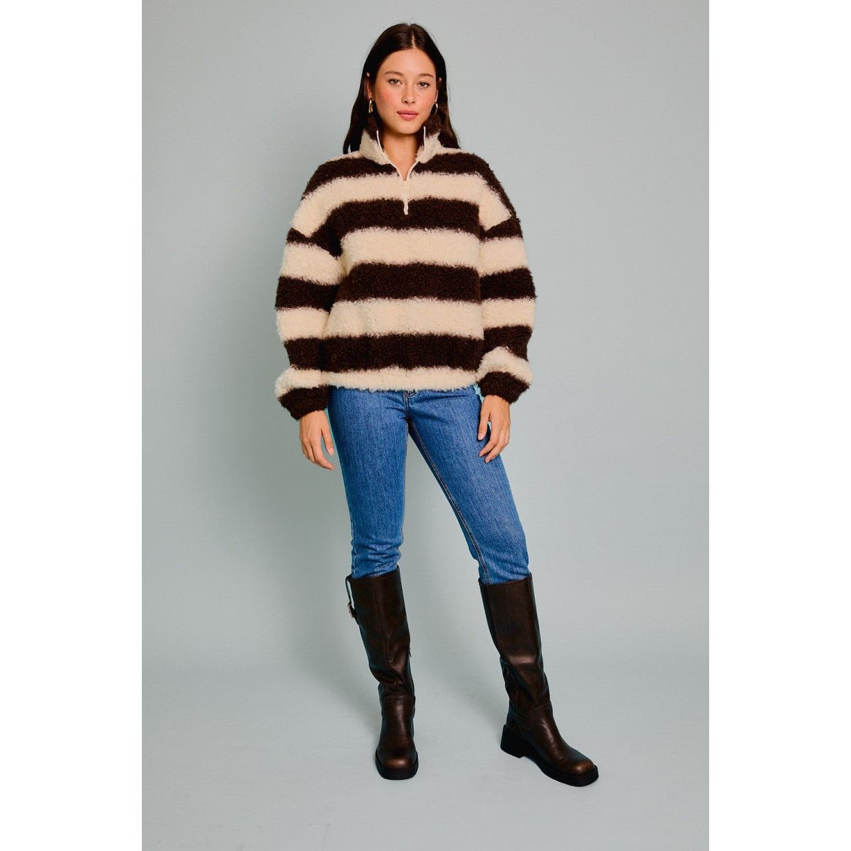 Striped Sherpa Pullover Jacket