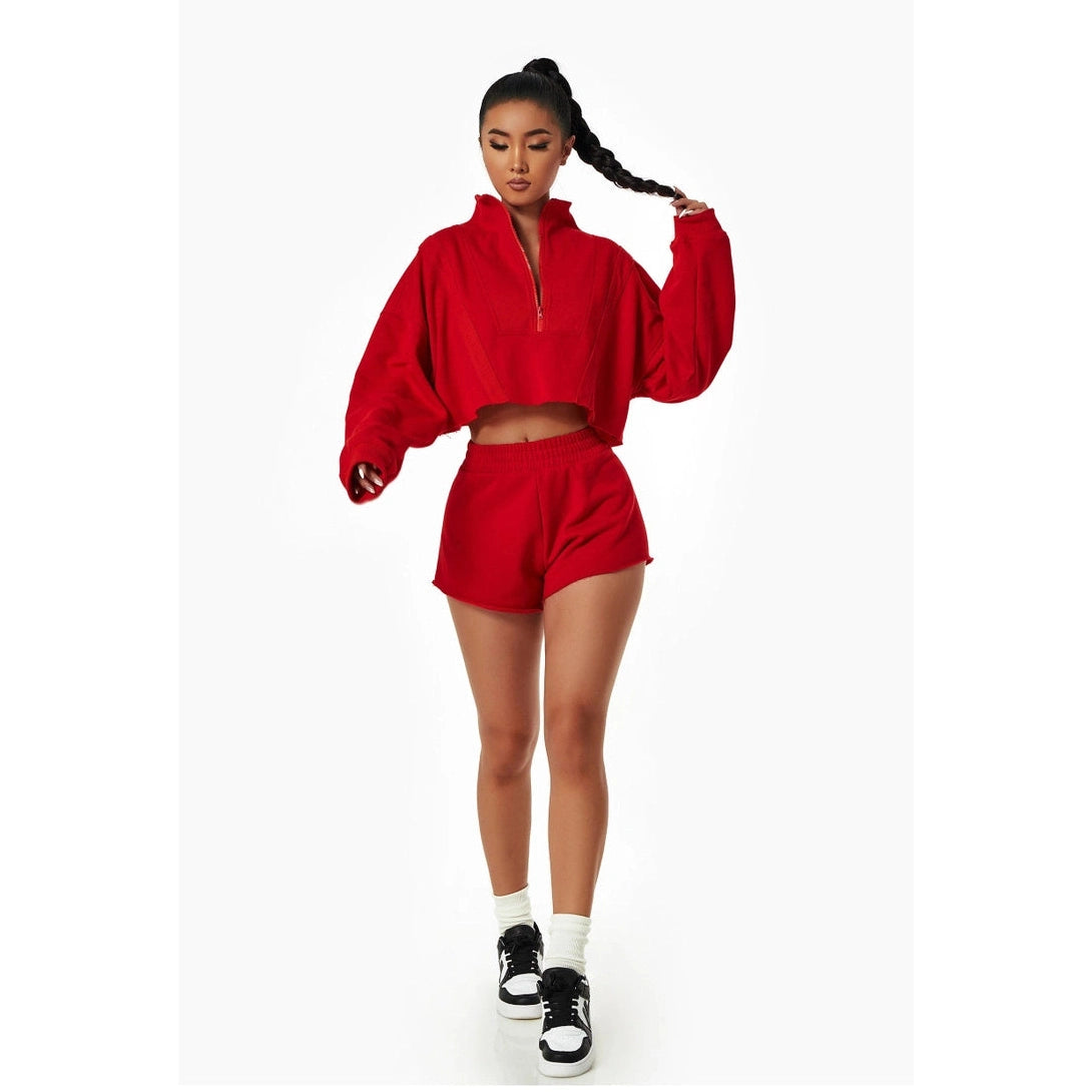 Relaxed Fit Cropped Pullover and Shorts