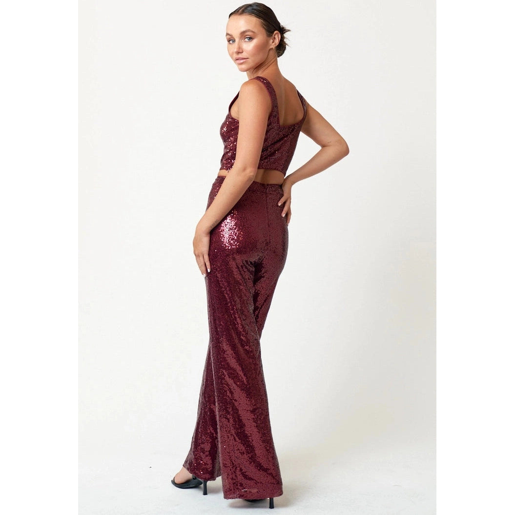 Sequin Crop Top & Wide-Leg Pants Set