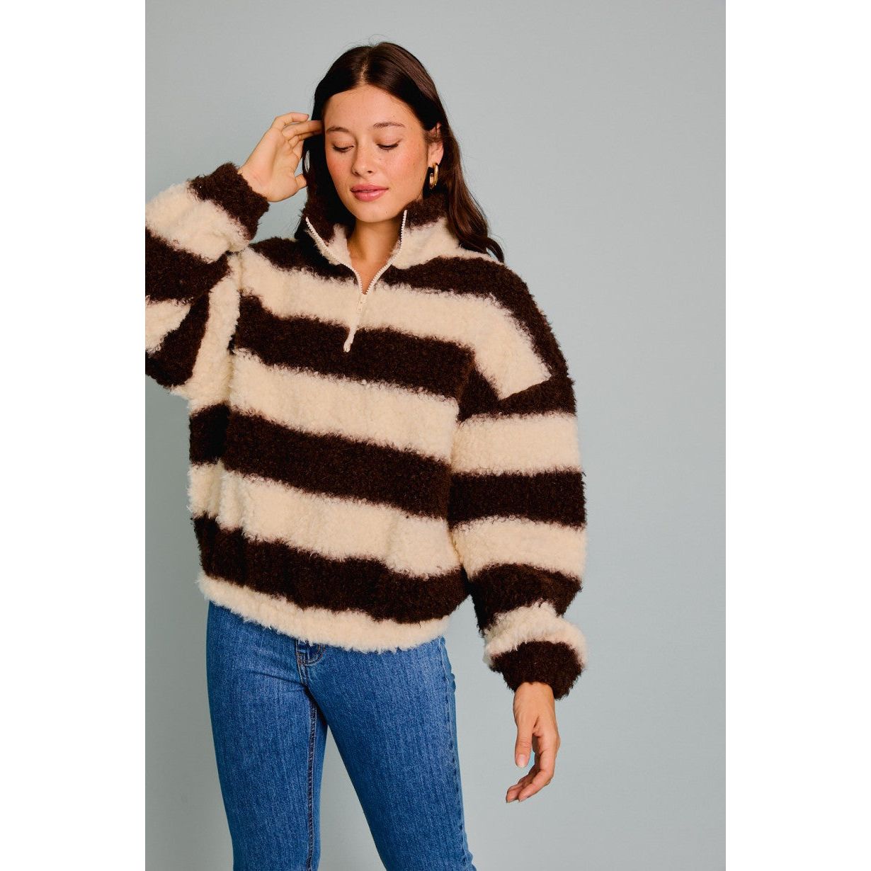 Striped Sherpa Pullover Jacket