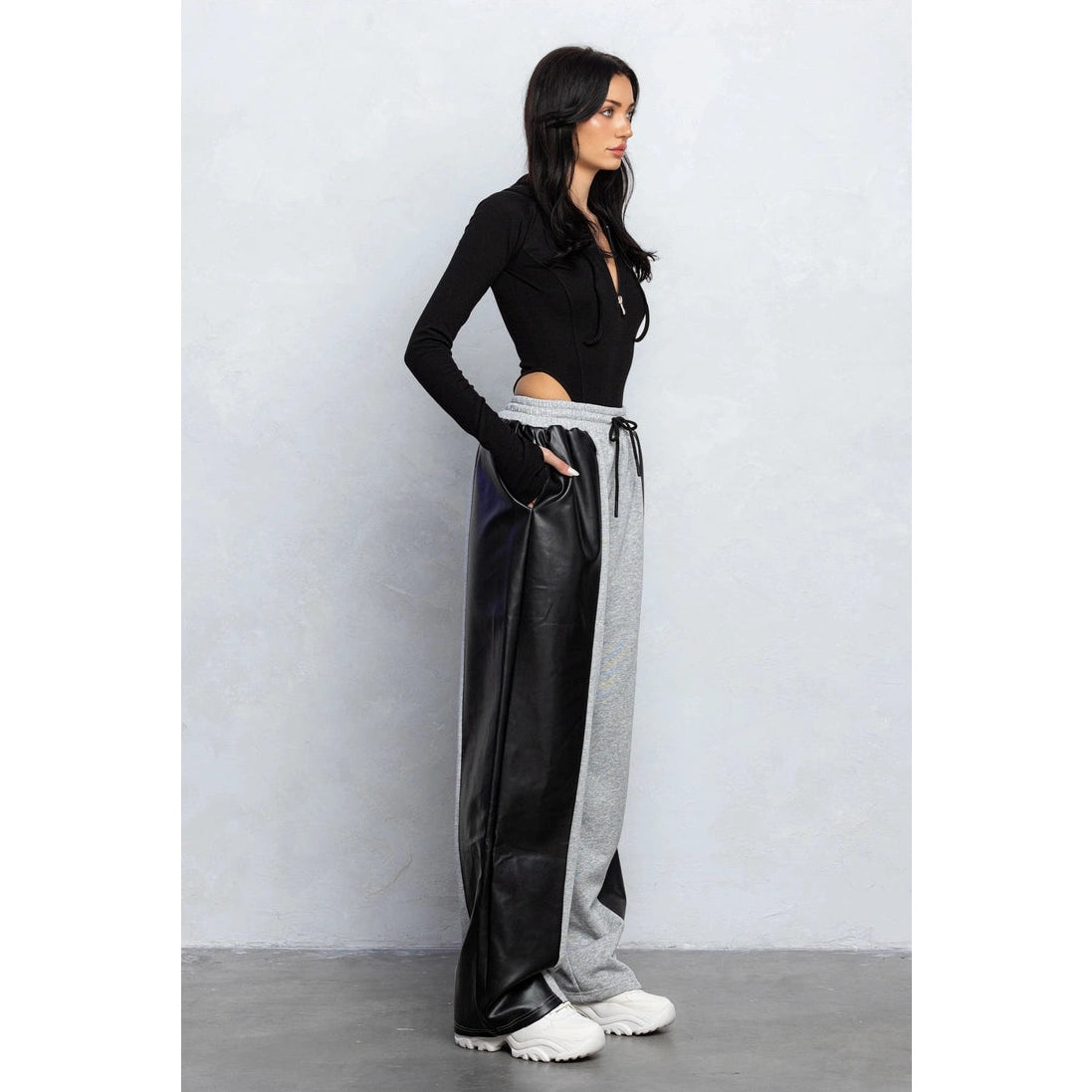 Contrast Leather Sweatpants