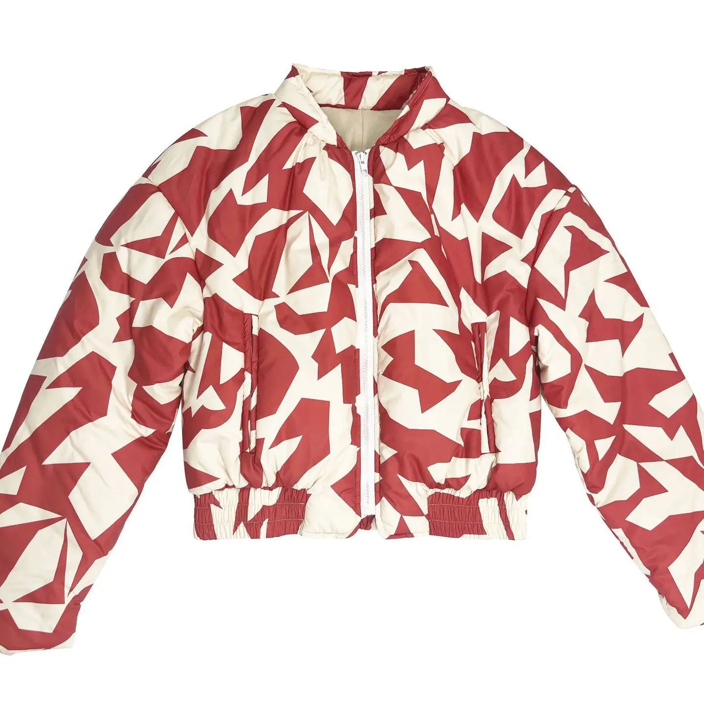 Bold Red Patterned Puffer Jacket