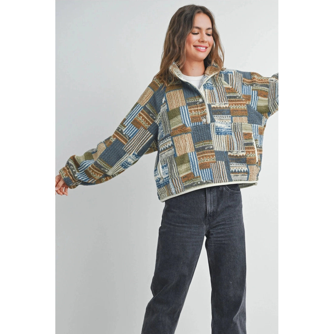 Vintage Cozy Patchwork Fleece Pullover