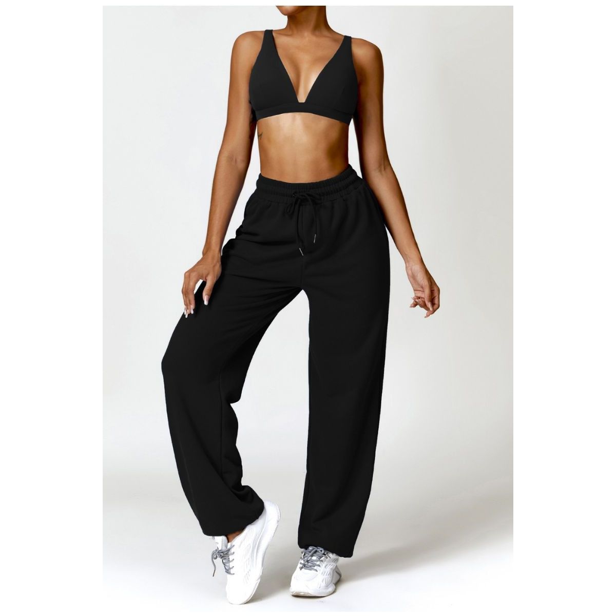 High-Waist Jogger-Style Pants and Sport Bra Set