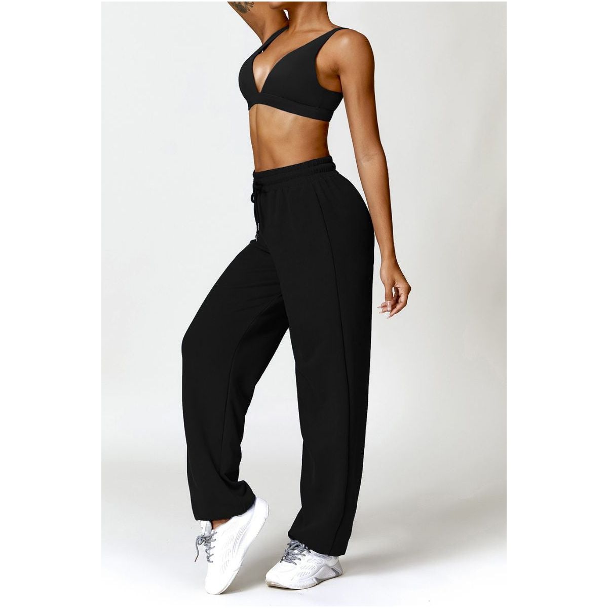 High-Waist Jogger-Style Pants and Sport Bra Set