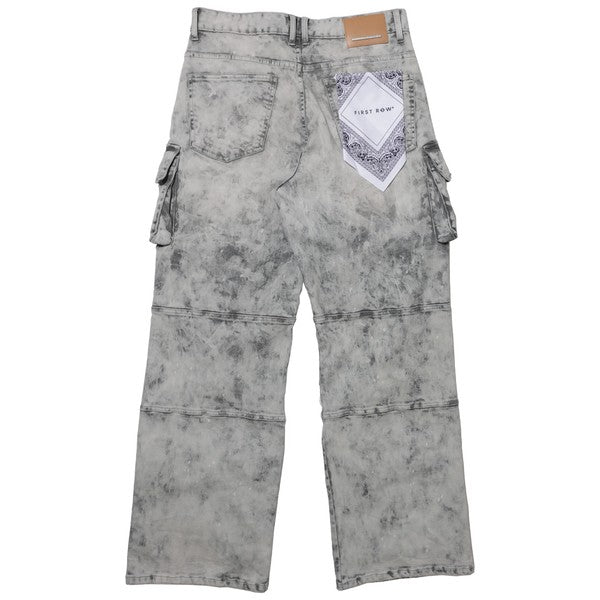 Marble-Wash Wide-Leg Utility Pants