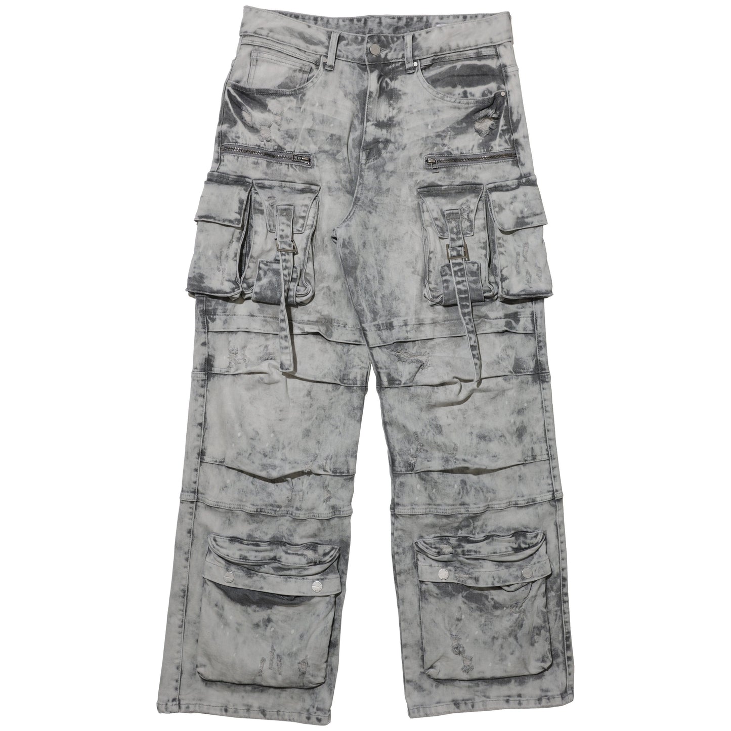 Marble-Wash Wide-Leg Utility Pants