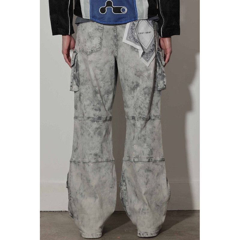 Marble-Wash Wide-Leg Utility Pants