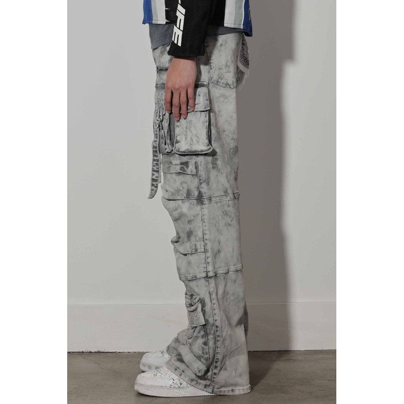 Marble-Wash Wide-Leg Utility Pants