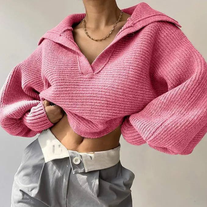 Collared Ribbed Knit Sweater