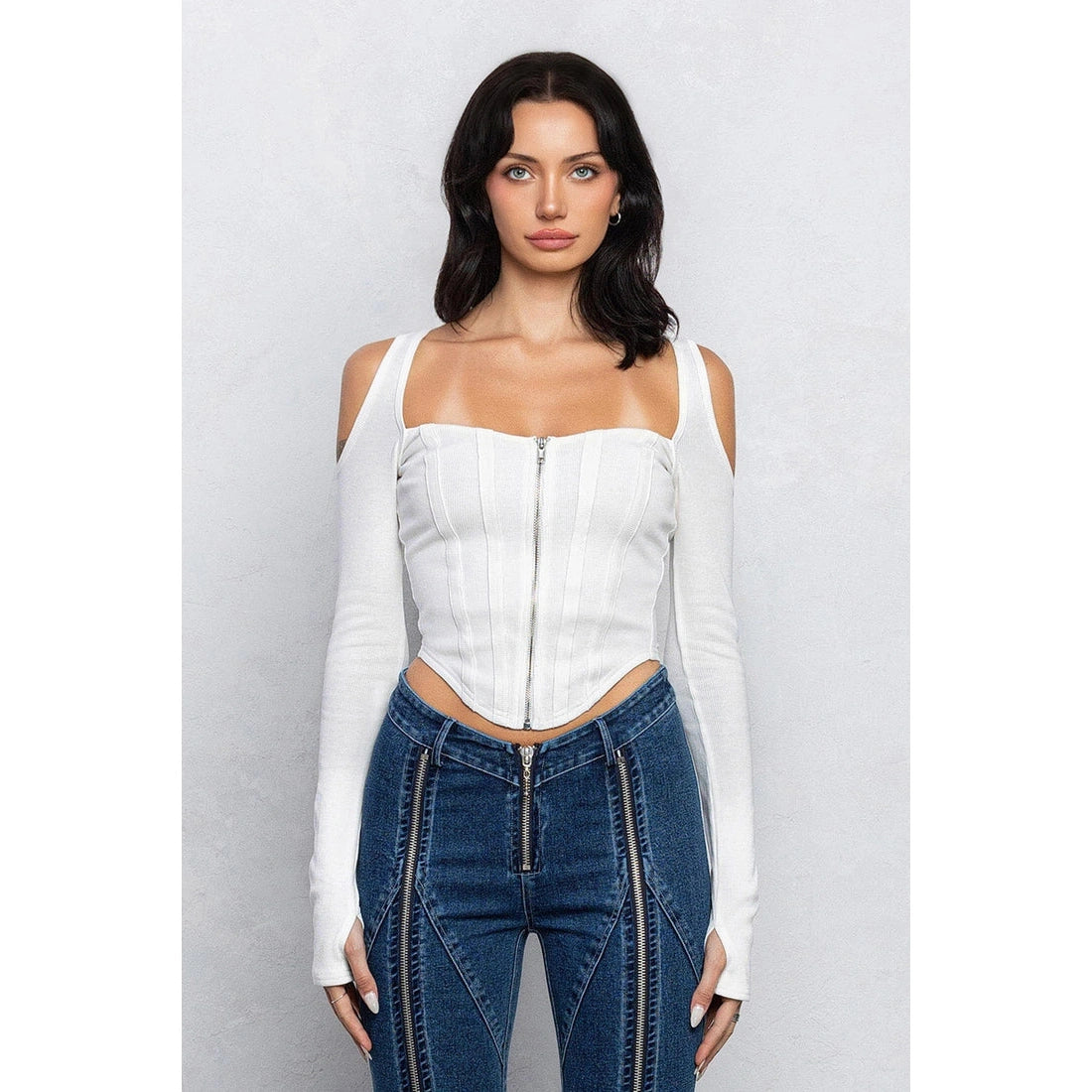 Off-Shoulder Corset Top with Zipper