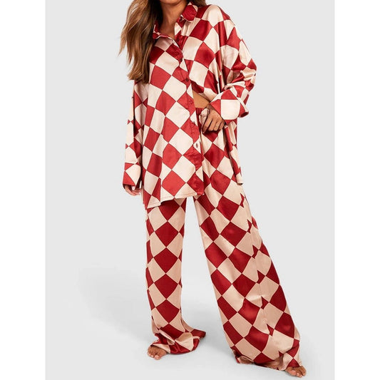 Luxe Satin Checkerboard Lounge Set