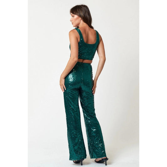 Sequin Crop Top & Wide-Leg Pants Set