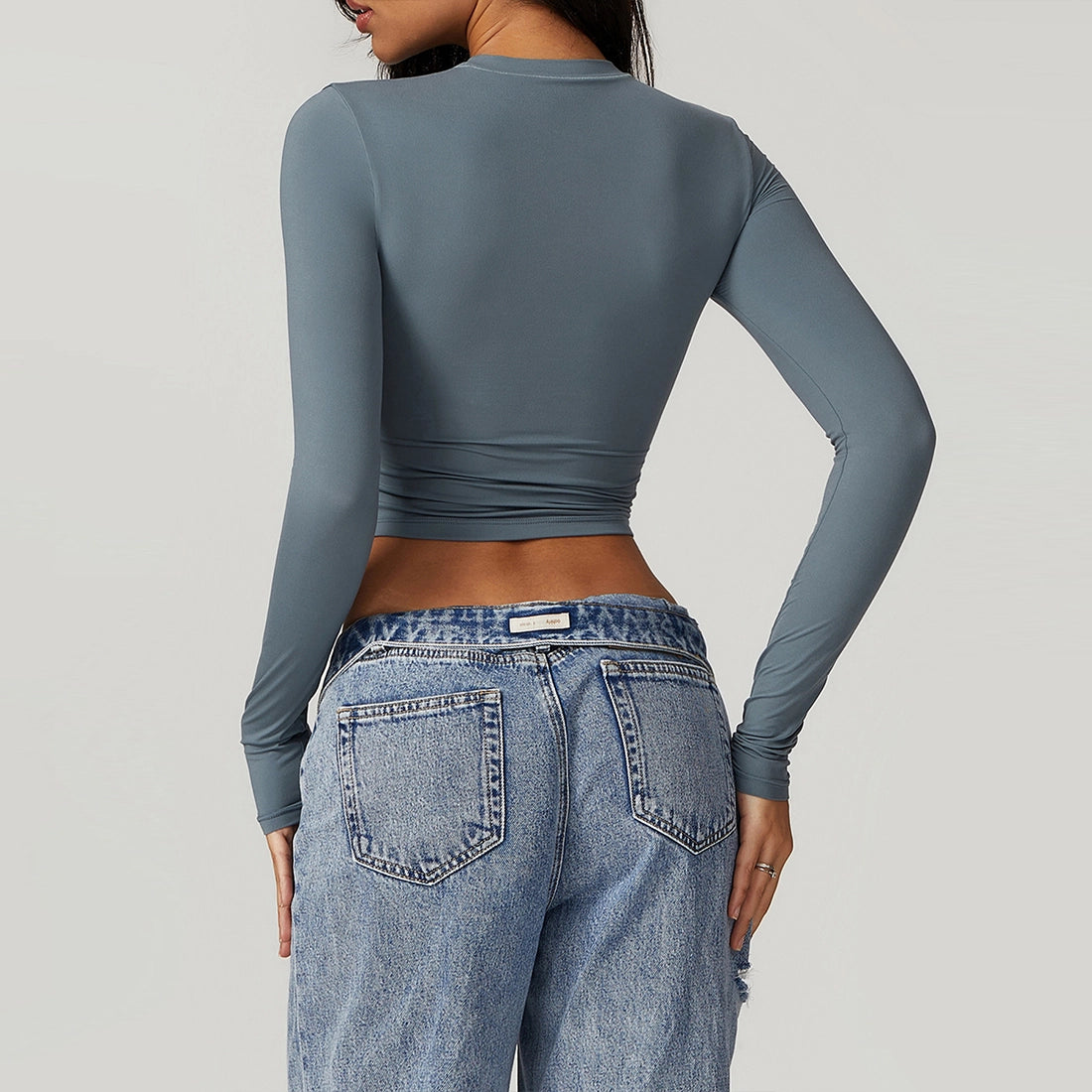 Essential Long-Sleeve Ruched Crop Top