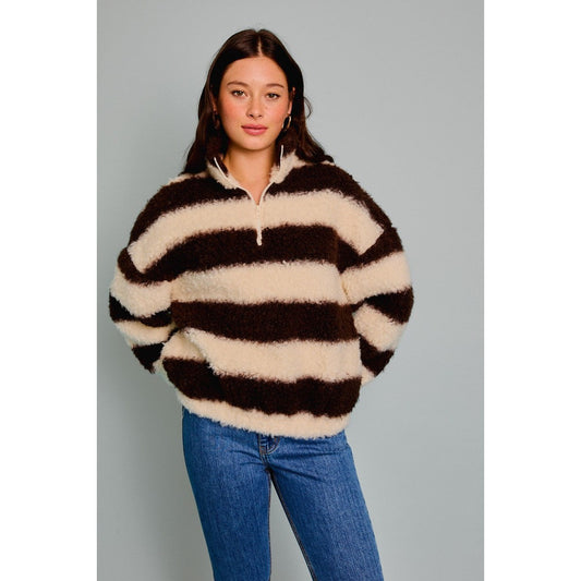 Striped Sherpa Pullover Jacket