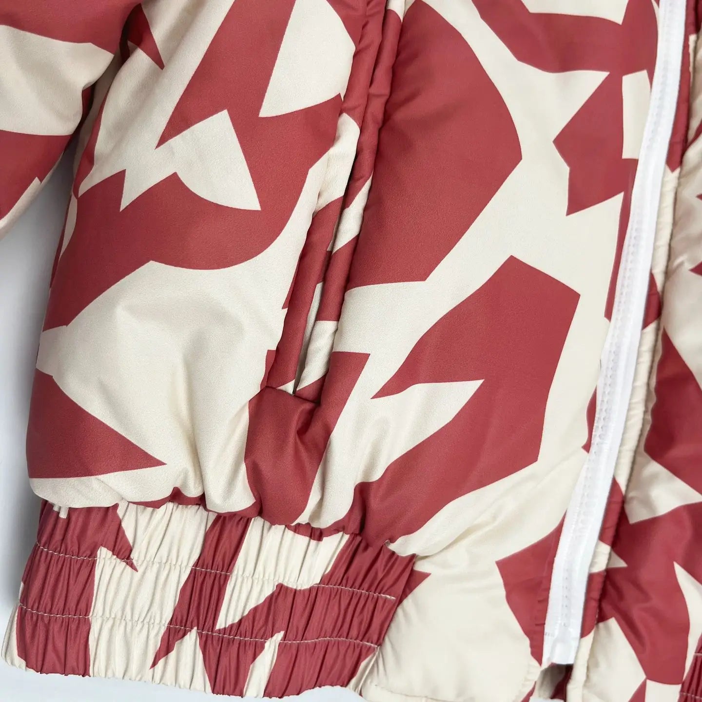 Bold Red Patterned Puffer Jacket