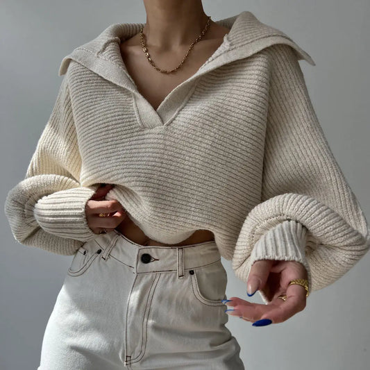 Collared Ribbed Knit Sweater