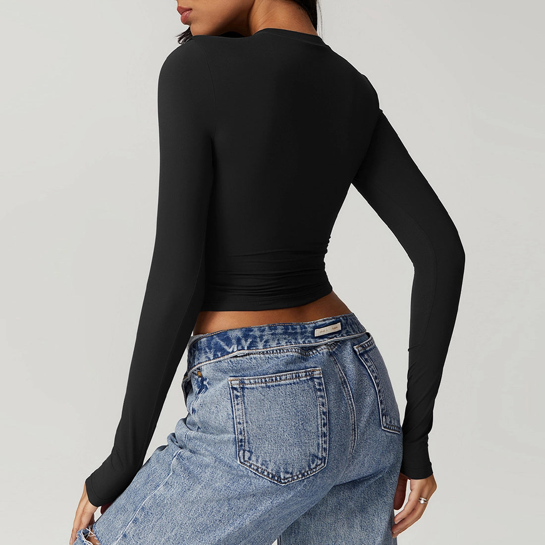 Essential Long-Sleeve Ruched Crop Top