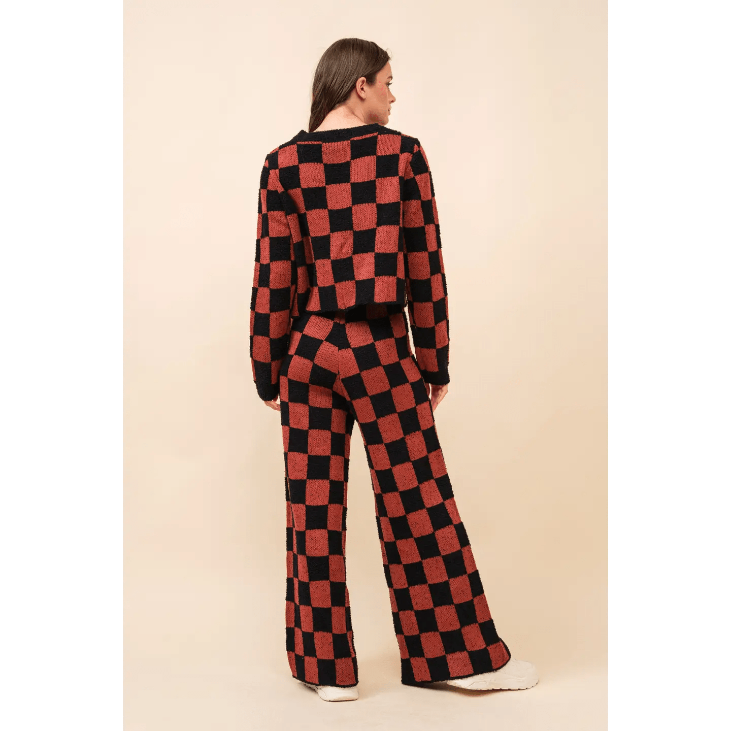 Wide-Leg Checkerboard Knit Co-ord Set