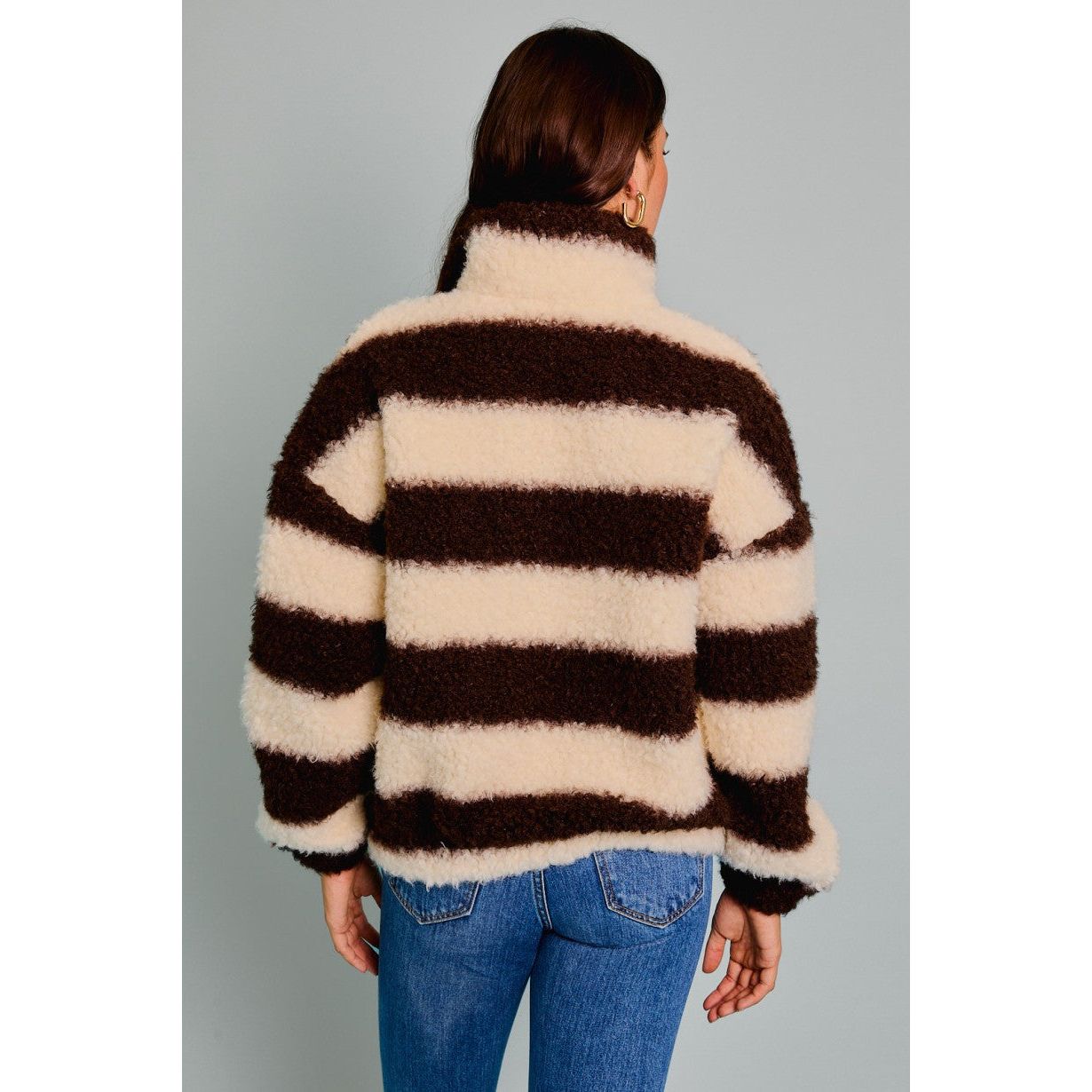 Striped Sherpa Pullover Jacket