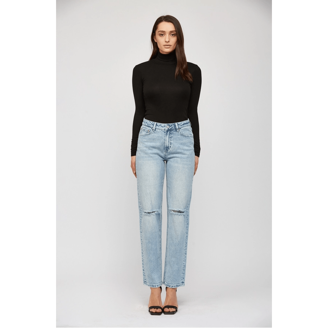 Distressed Straight-Leg Jeans