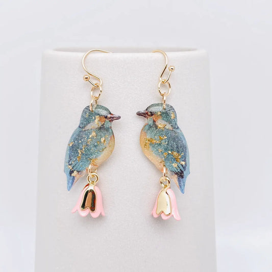 Enchanted Bluebird Earrings with Bloom Charm