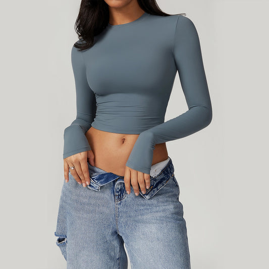 Essential Long-Sleeve Ruched Crop Top