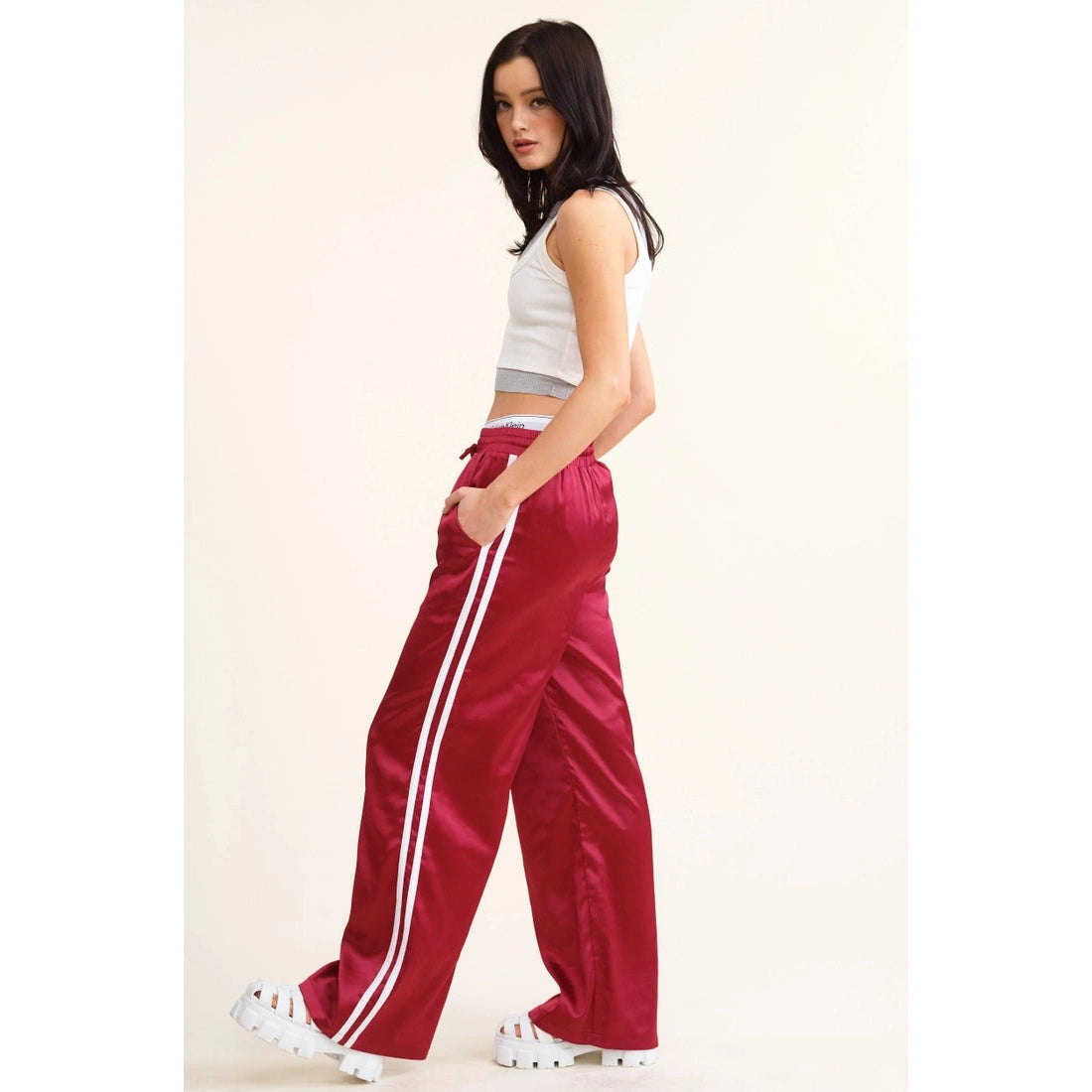 Sleek Striped Satin Joggers