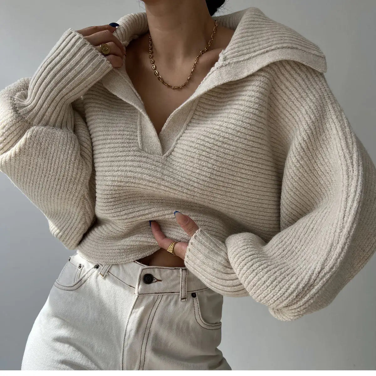 Collared Ribbed Knit Sweater