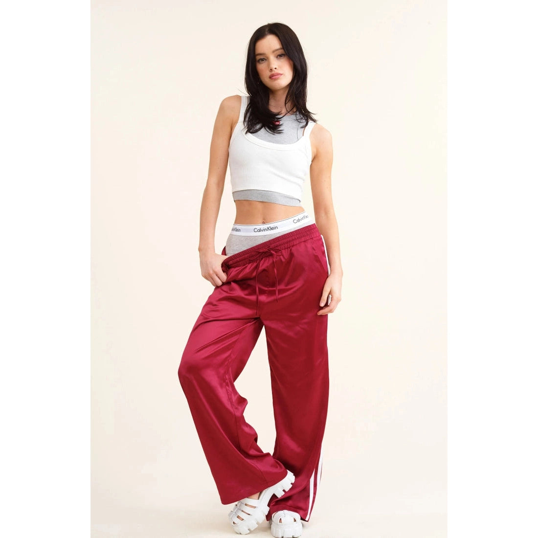 Sleek Striped Satin Joggers