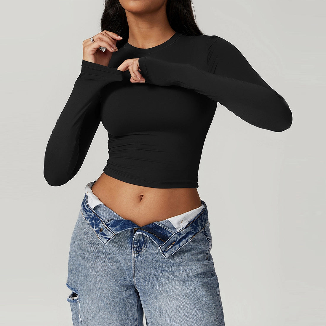 Essential Long-Sleeve Ruched Crop Top